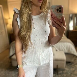 LOFT White Top with Multicolor Accents